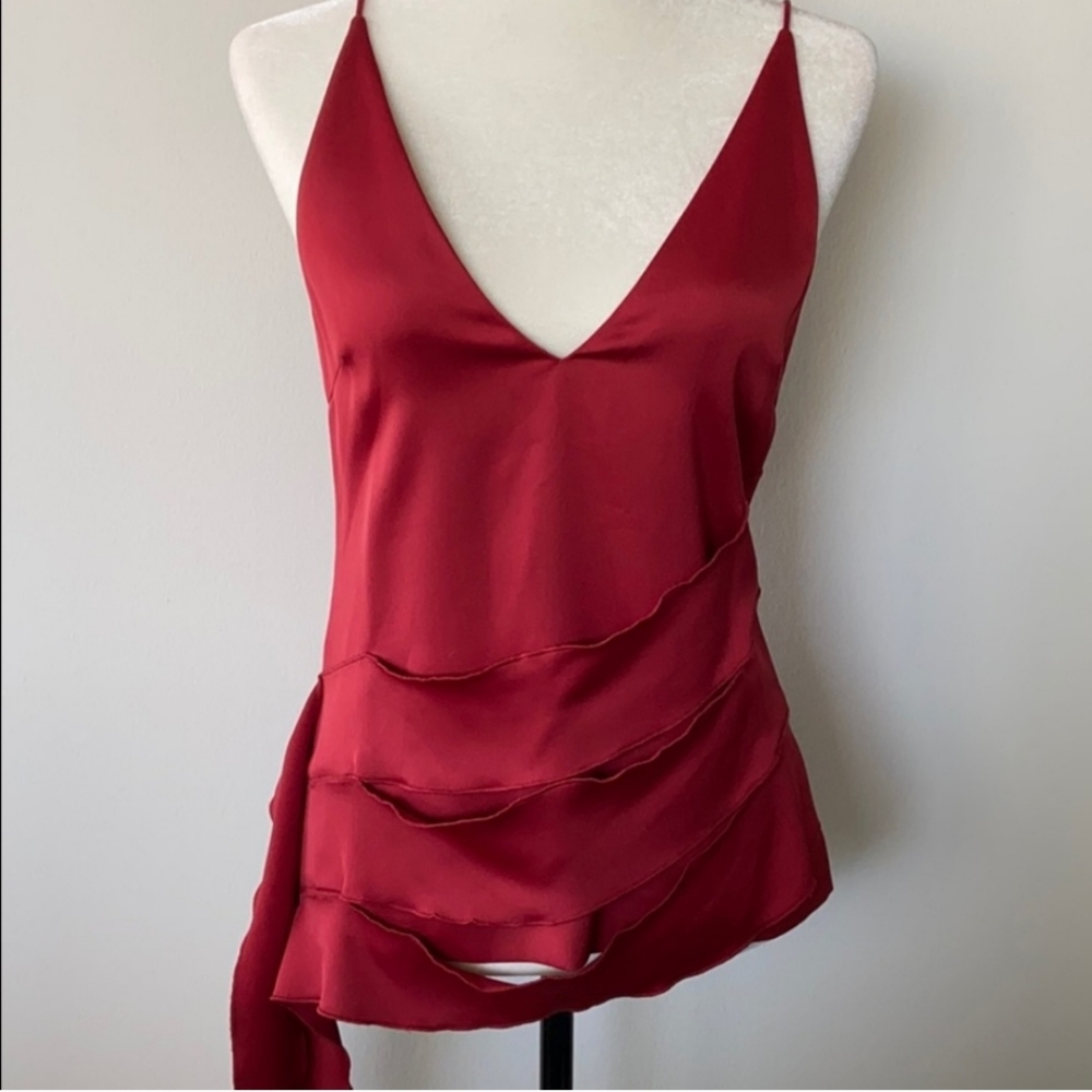 C/MEO Collective Deep V Neck Slashed Detail  Red  Women's Top